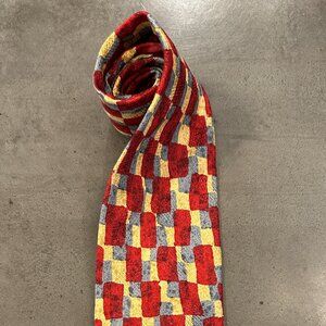Ermenegildo Zegna Mens Tie 100% Silk Abstract Geometric Tan Red Gray Italy